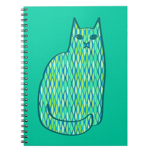 Mid-Century Modern Cat, Mint en Lime Green Notitieboek (Voorkant)