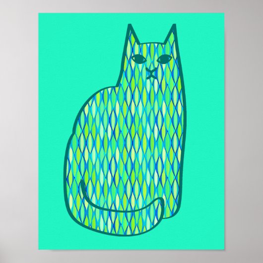 Mid-Century Modern Cat, Mint en Lime Green Poster (Voorkant)