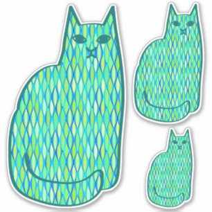 Mid-Century Modern Cat, Mint en Lime Green Sticker