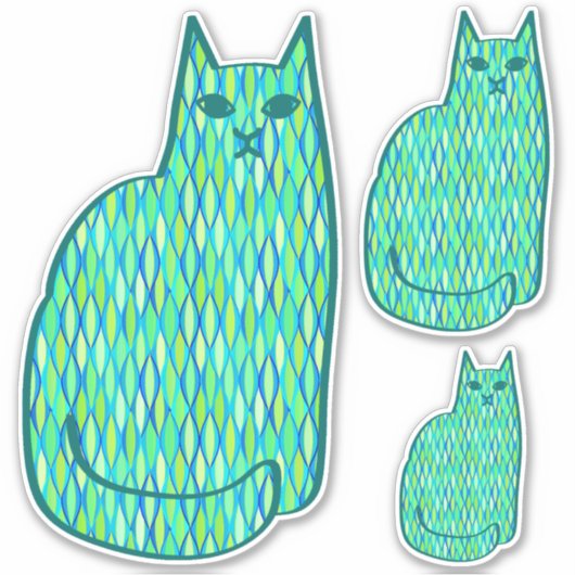 Mid-Century Modern Cat, Mint en Lime Green Sticker (Voorkant)