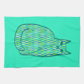 Mid-Century Modern Cat, Mint en Lime Green Theedoek (Horizontaal)