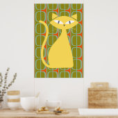 Mid Century Modern Cat op het Geometrische Patroon Poster (Keuken)