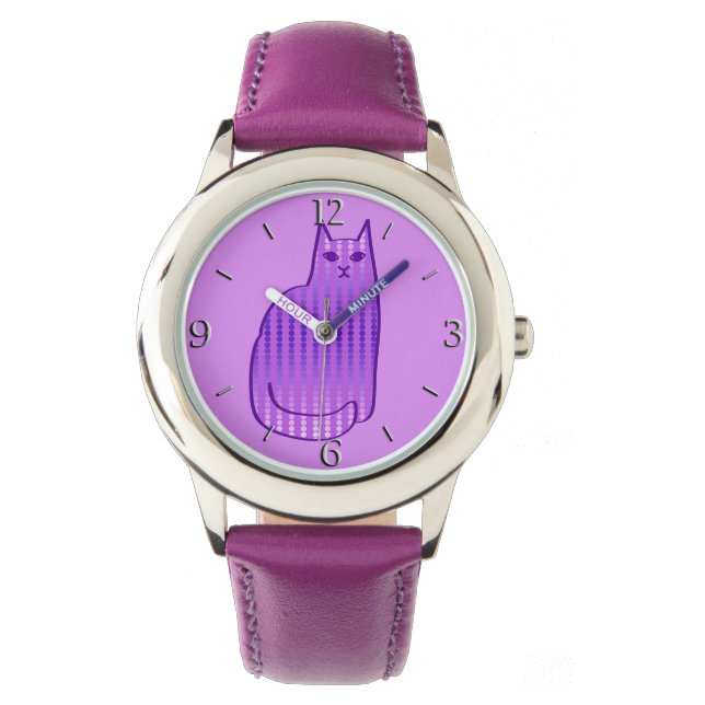Mid-Century Modern Cat, Orchid en Paars Horloge (Voorkant)