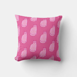 Mid-Century Modern Cat Print, Fuchsia & Light Roze Kussen