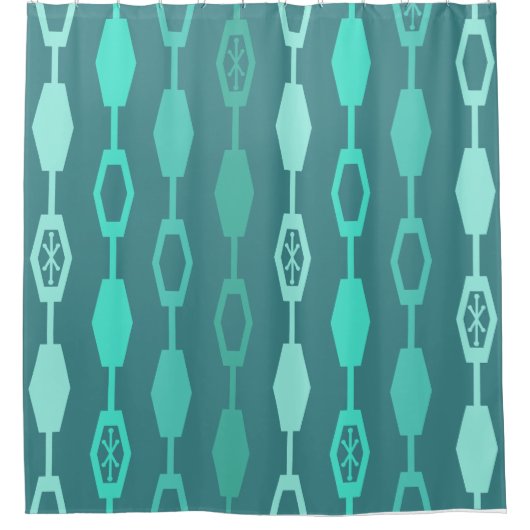 Mid Century Modern Chains Blauwgroen Douchegordijn (Voorkant)