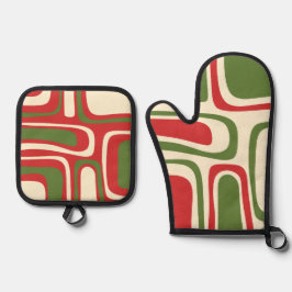 Mid Century Modern Christmas Palm Springs Patroon Ovenwant & Pannenlap Set