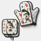 Mid Century Modern Cool Cat 50's Ovenwant & Pannenlap Set (Voorkant / Achterkant)