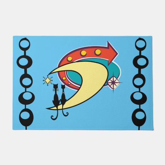 Mid Century Modern Cool Cat Boomerang Moon Doormat Deurmat (Voorkant)