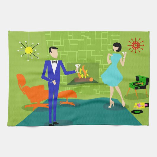 Mid Century Modern Couple Kitchen Towelen Theedoek (Horizontaal)