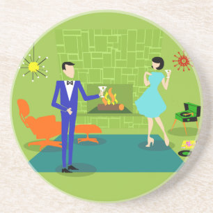 Mid Century Modern Couple Sandstone Onderzetter