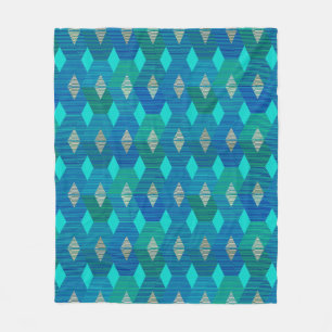 Mid-Century Modern Diamond Print, Turquoise Fleece Deken