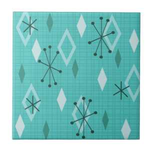 Mid Century Modern Diamonds Aquamarine Tegeltje