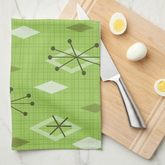 Mid Century Modern Diamonds Chartreuse Theedoek (Quarter Fold)