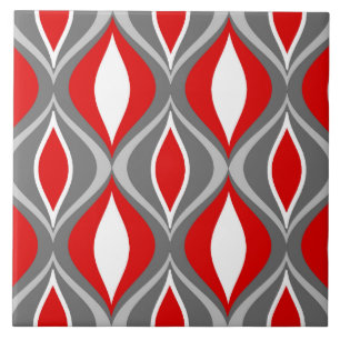Mid-Century Modern Diamonds, grijs / grijs & rood Tegeltje