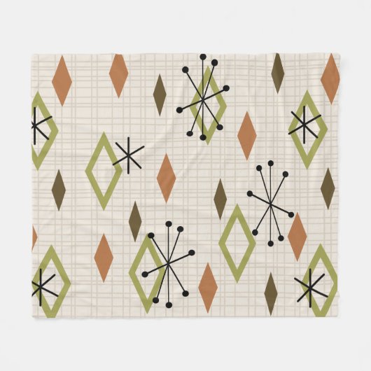 Mid Century Modern Diamonds Natuur Earth Tones Fleece Deken (Voorkant (Horizontaal))