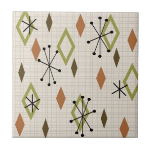 Mid Century Modern Diamonds Natuur Earth Tones Tegeltje