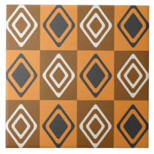 Mid Century Modern Diamonds Sinaasappel Bruin Tegeltje
