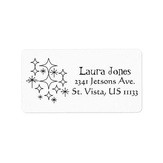 Mid Century Modern Diamonds Starbursts Black White Etiket (Voorkant)