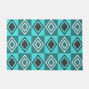 Mid Century Modern Diamonds Turquoise Deurmat