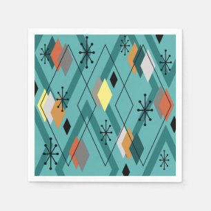 Mid Century Modern Diamonds Turquoise Servet