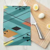 Mid Century Modern Diamonds Turquoise Theedoek (Quarter Fold)