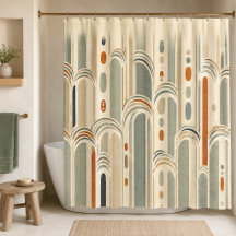 Mid Century Modern Douchegordijn: Sage Groene Terr