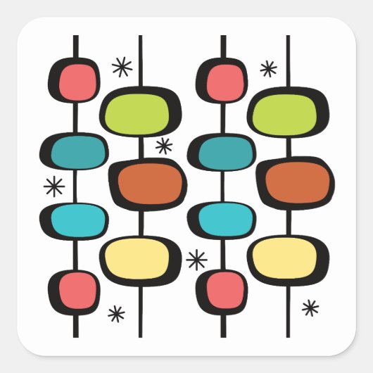Mid Century Modern Eames Atomic Ovals Stars Poles Vierkante Sticker (Voorkant)