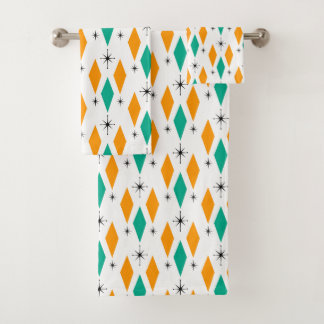 Mid Century Modern Era Diamonds Oranje Turquoise Bad Handdoek