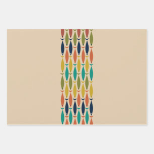 Mid Century Modern Fish and Minimalist Ocean Wave Inpakpapier Vel