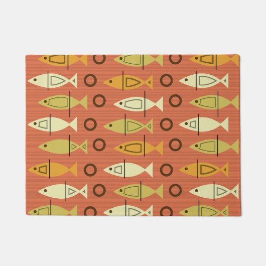 Mid Century Modern Fish Pattern Oranje Chartreuse Deurmat (Voorkant)