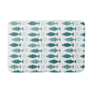 Mid Century Modern Fish Pattern Turquoise Badmat