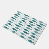 Mid Century Modern Fish Pattern Turquoise Deurmat (Schuin)