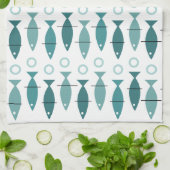 Mid Century Modern Fish Pattern Turquoise Theedoek (Gevouwen)