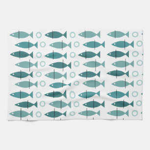 Mid Century Modern Fish Pattern Turquoise Theedoek