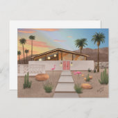 Mid Century Modern Flamingo House Blank Briefkaart (Voorkant / Achterkant)