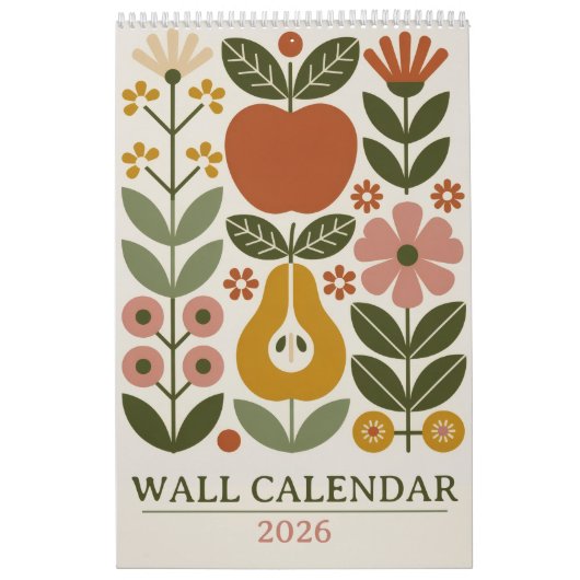 Mid Century Modern Floral 2026 Retro Folk Art Wall Kalender (Hoes)