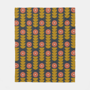 Mid Century Modern Floral Goud Marine Patroon Fleece Deken