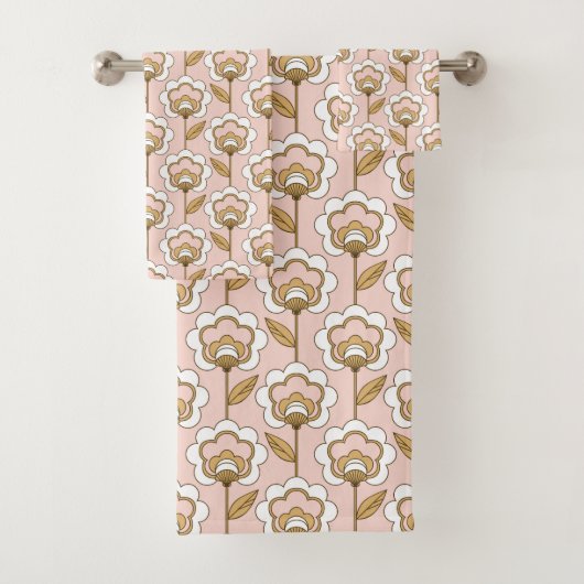Mid-Century Modern Floral Pattern Bad Handdoek (Insitu)