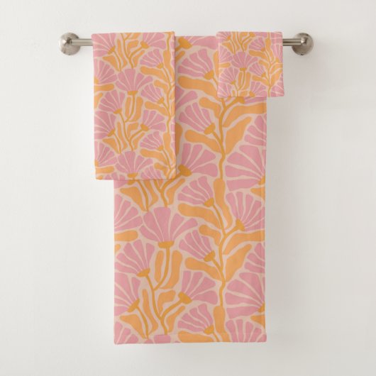 Mid Century Modern Floral Pattern Bad Handdoek (Insitu)