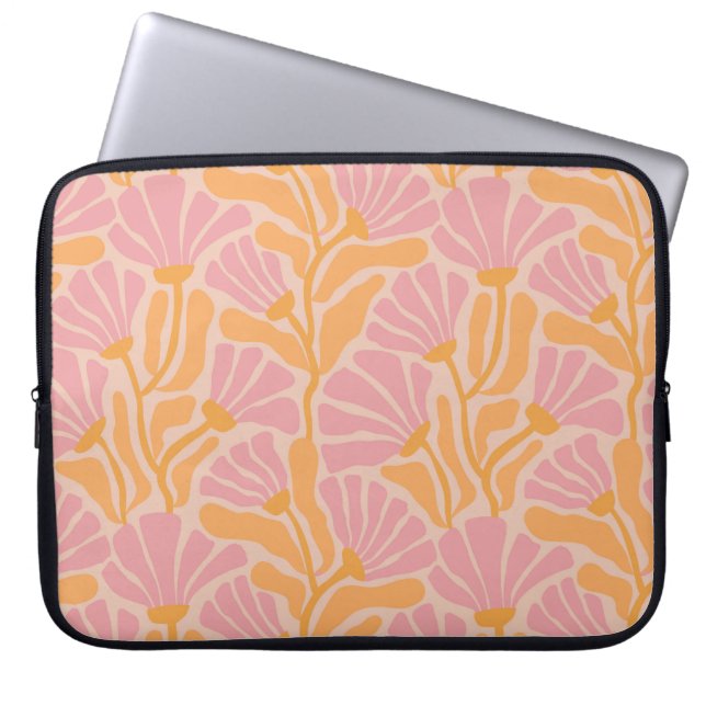 Mid Century Modern Floral Pattern Laptop Sleeve (Voorkant)