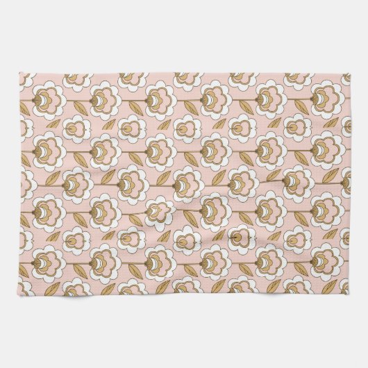 Mid-Century Modern Floral Pattern Theedoek (Horizontaal)