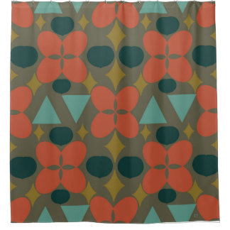 Mid Century Modern Flower Diamond Green Douchegordijn