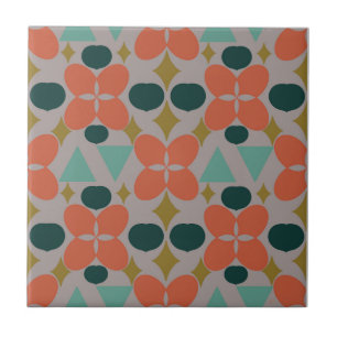 Mid Century Modern Flower Diamond Grey Tegeltje