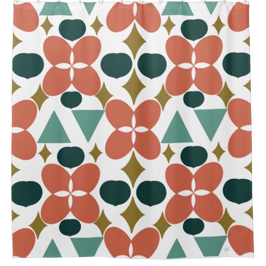 Mid Century Modern Flower Diamond Pattern Fabric Douchegordijn (Voorkant)