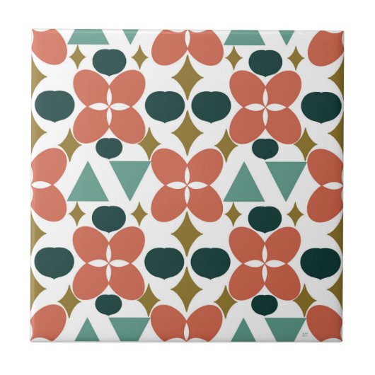 Mid Century Modern Flower Diamond Pattern Tegeltje (Voorkant)