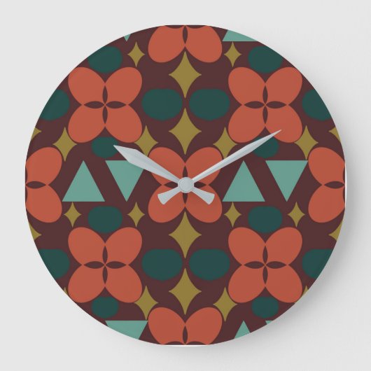 Mid Century Modern Flower Diamond Red Grote Klok (Voorkant)