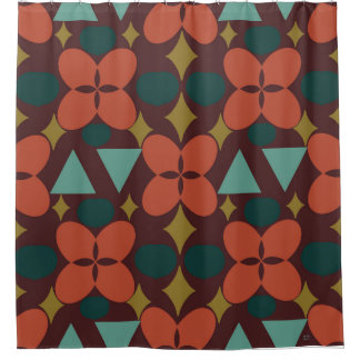 Mid Century Modern Flower Diamond Red Pattern Douchegordijn