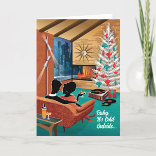 Mid-Century Modern Gay Kerst Kaart Meisje Paar
