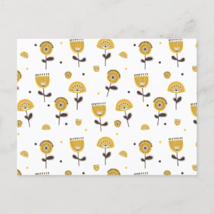 Mid Century Modern Geel Bloempatroon Feestdagenkaart