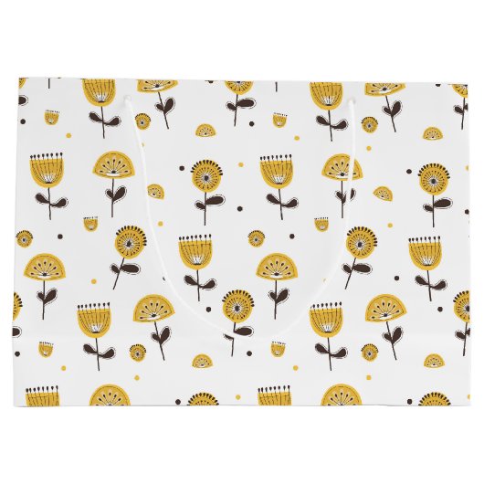 Mid Century Modern Geel Bloempatroon Groot Cadeauzakje (Achterkant)